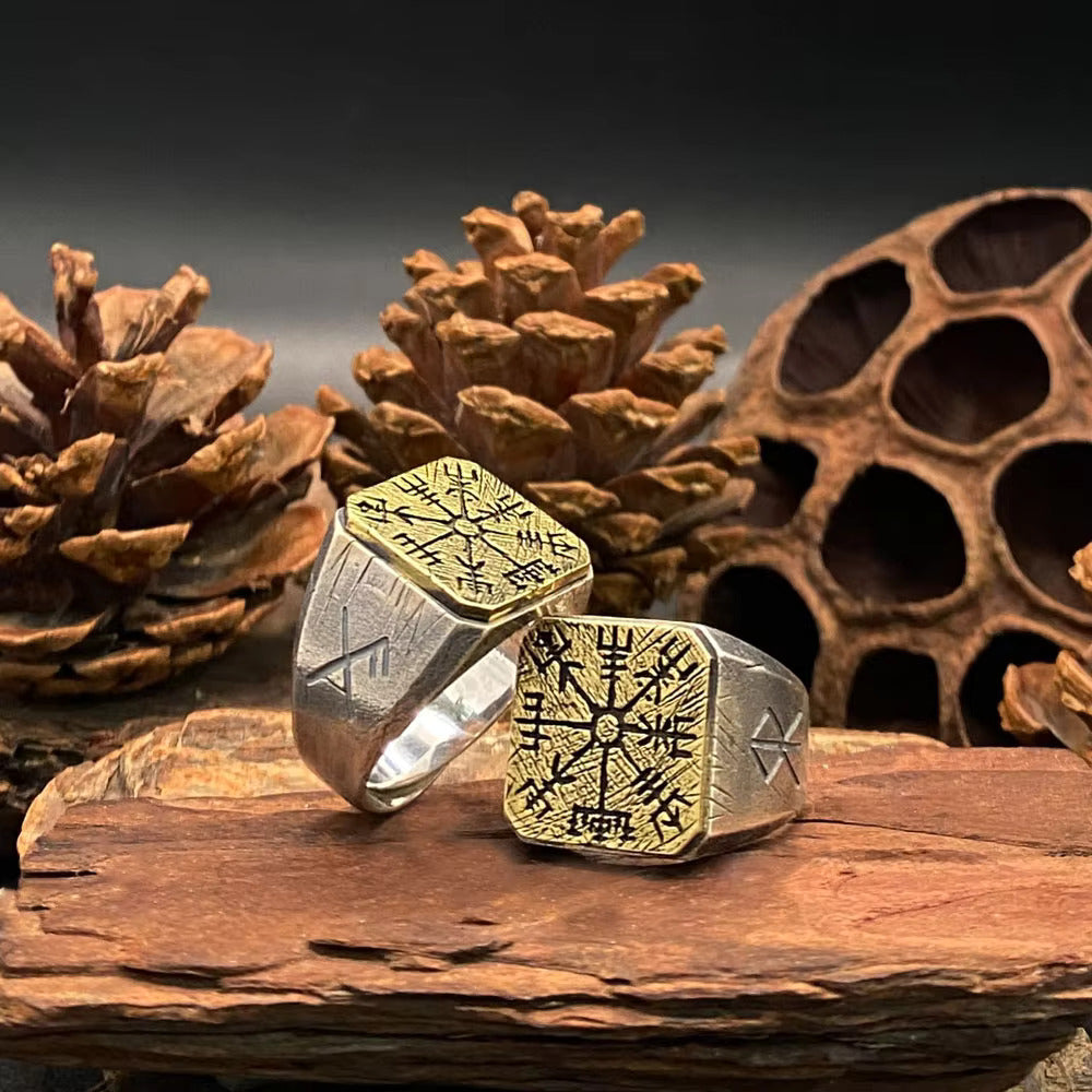 Nordic Viking Ring 925 Silver Vegvisir Rune Silver Jewelry