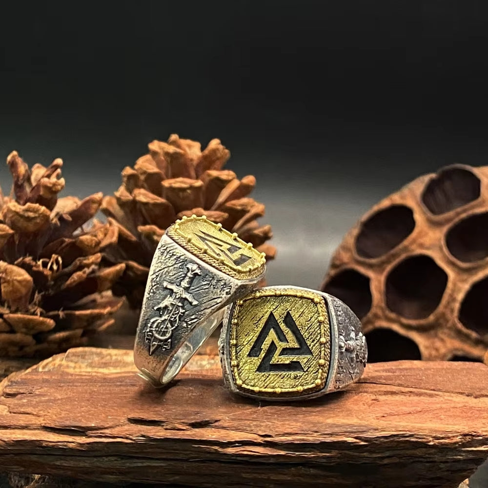 Nordic Viking Ring 925 Silver Valknut Rune Silver Jewelry