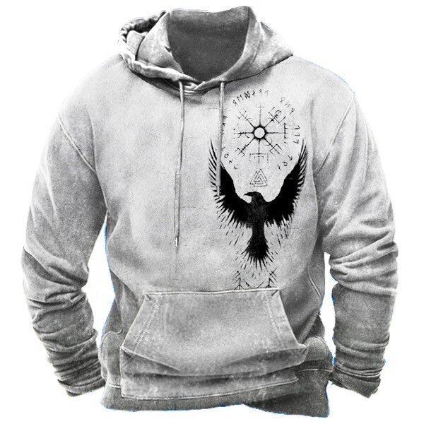 Huggin Vegvisir and Valknout Hoodie with Runes