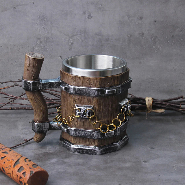 Viking Wooden Stainless Steel Tankard Mug