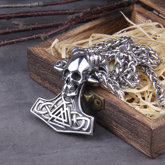 King Skull with Mjolnir and Valknut