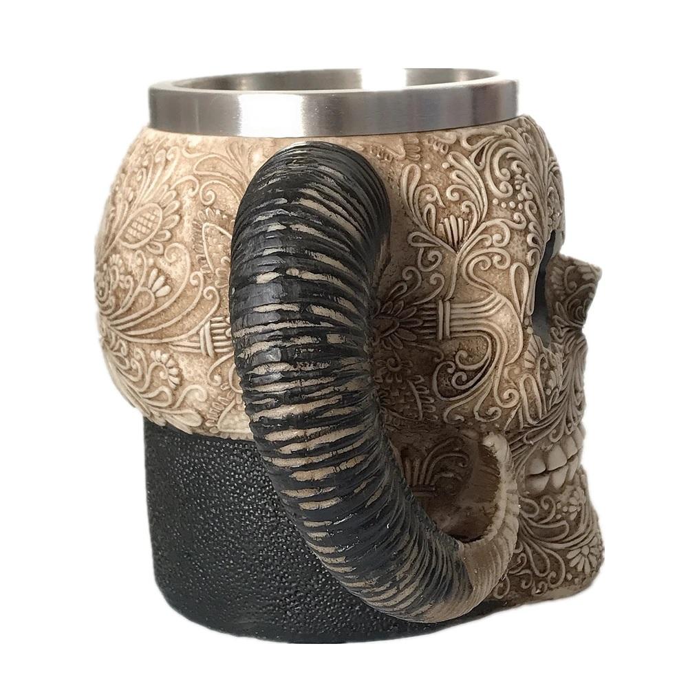 Embossed Horns Skull Mug