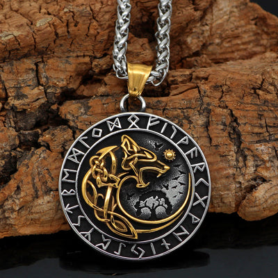 Nordic Viking Necklace with Yggdrasil and Wolf and Runes - Vikings Roar