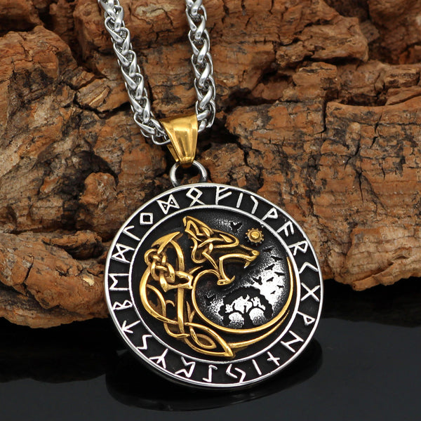 Nordic Viking Necklace with Yggdrasil and Wolf and Runes - Vikings Roar