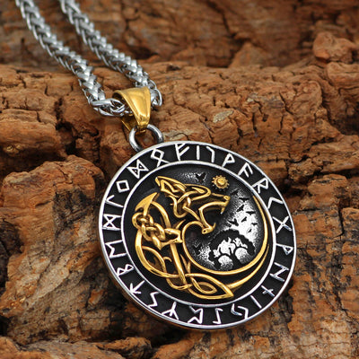 Nordic Viking Necklace with Yggdrasil and Wolf and Runes - Vikings Roar