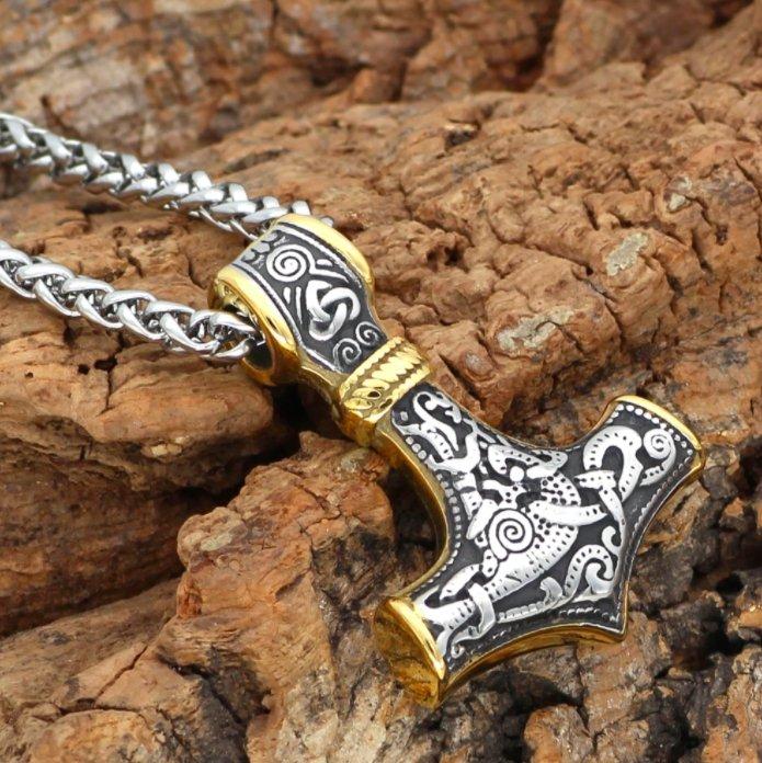 ageofvikings Gold Thor Hammer Necklace