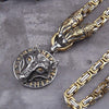 Vikings Roar Gold Trimmed King Chain With Dragon Heads &amp; Gold Plated  Wolf Pedant