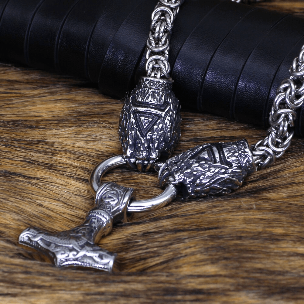 Odins-glory King Chain With Bear Claws & Mjolnir Pendant