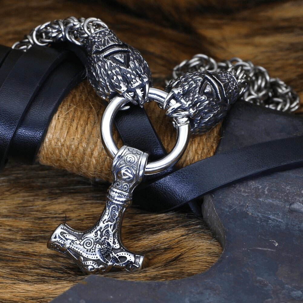 Odins-glory King Chain With Bear Claws & Mjolnir Pendant