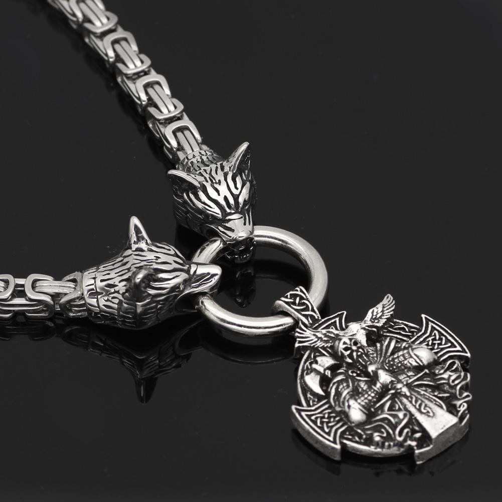 Odins-glory King Chain With Wolf Heads & Berserker Pendant