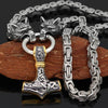 Odins-Glory 50cm King Chain With Wolf Heads &amp; Gold Trimmed Mjolnir