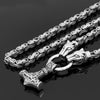 Odins-glory King Chain With Wolf Heads &amp; Mjolnir Pendant