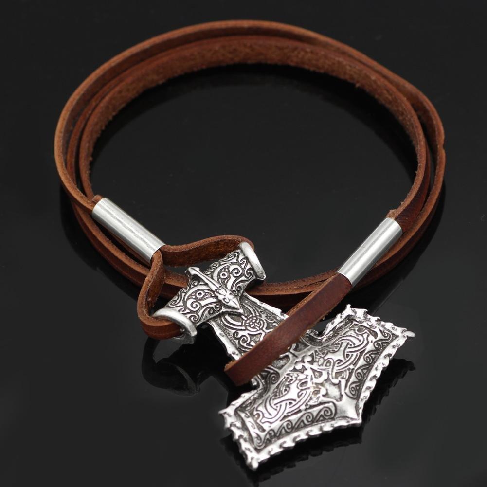 Odins-glory Leather Mjolnir Bracelet