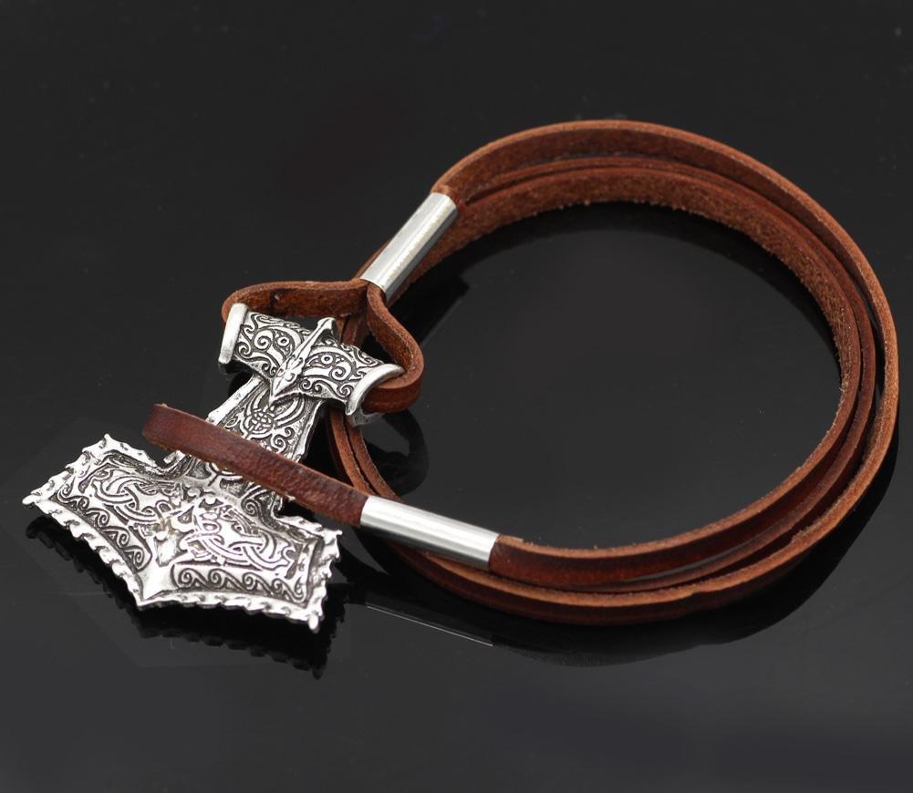 Odins-glory Leather Mjolnir Bracelet