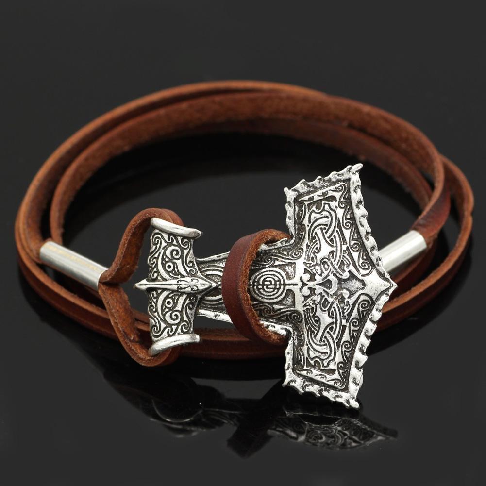 Odins-glory Leather Mjolnir Bracelet