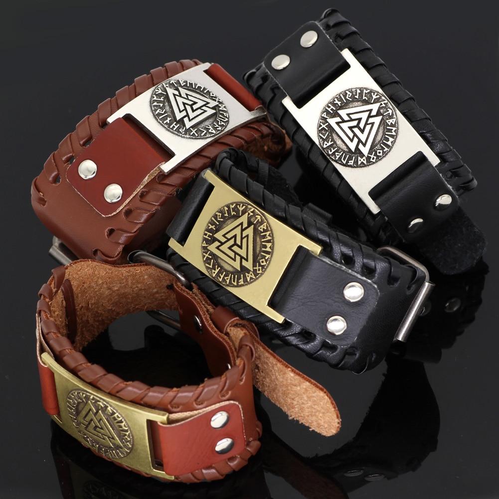 Odins-glory Leather Valknut Bracelet