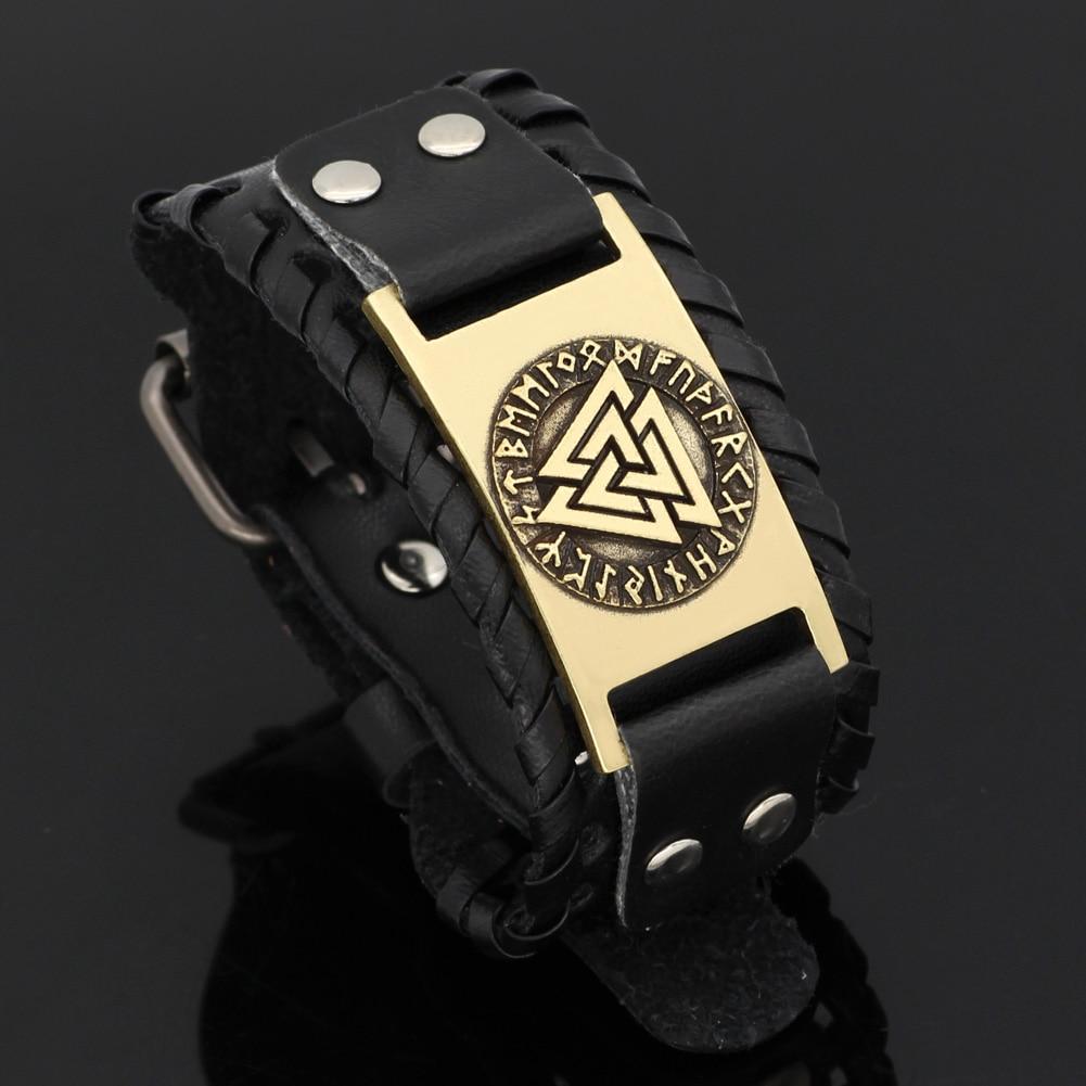 Odins-glory Leather Valknut Bracelet