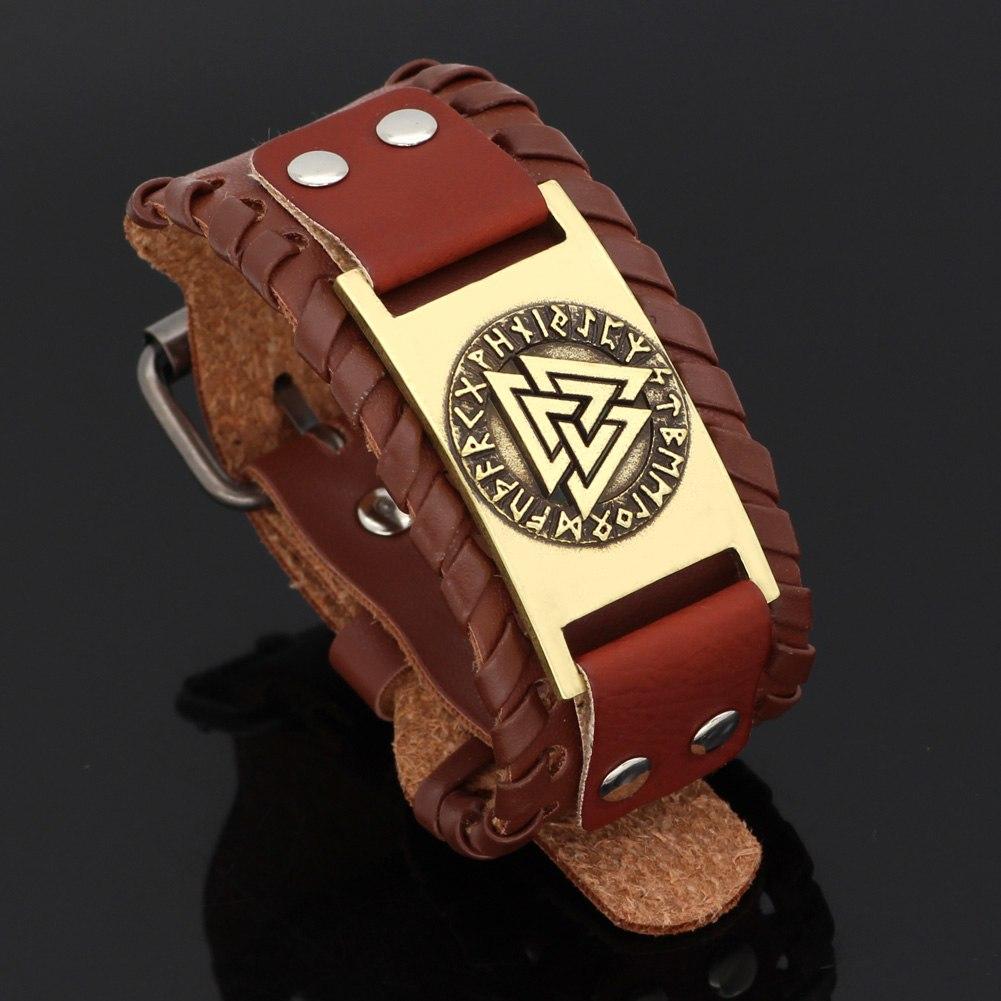 Odins-glory Leather Valknut Bracelet