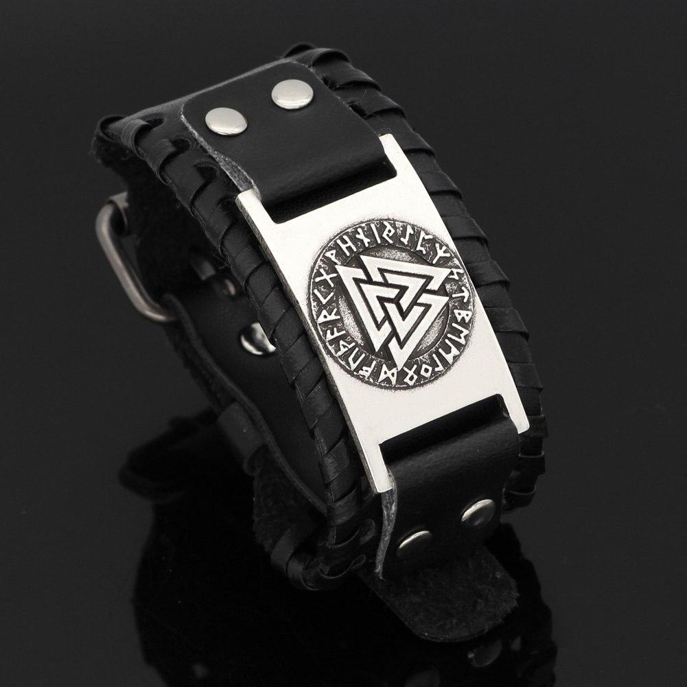 Odins-glory Leather Valknut Bracelet