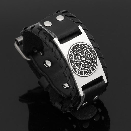 Odins-glory Leather Vegvisir Bracelet