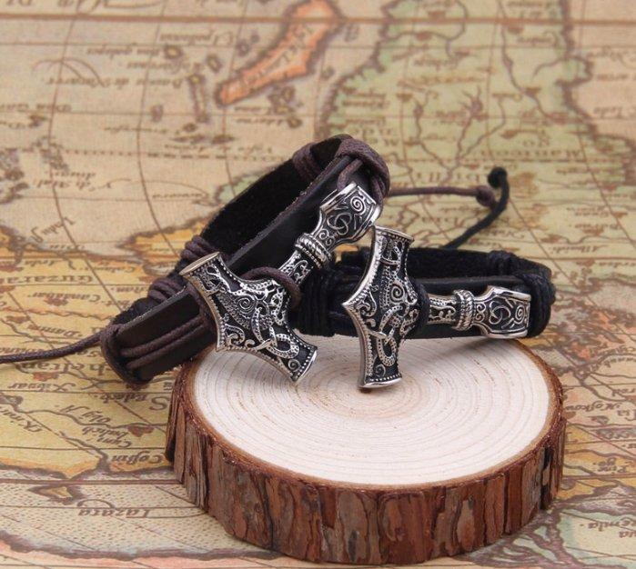 ageofvikings Leather Viking Hammer Bracelet