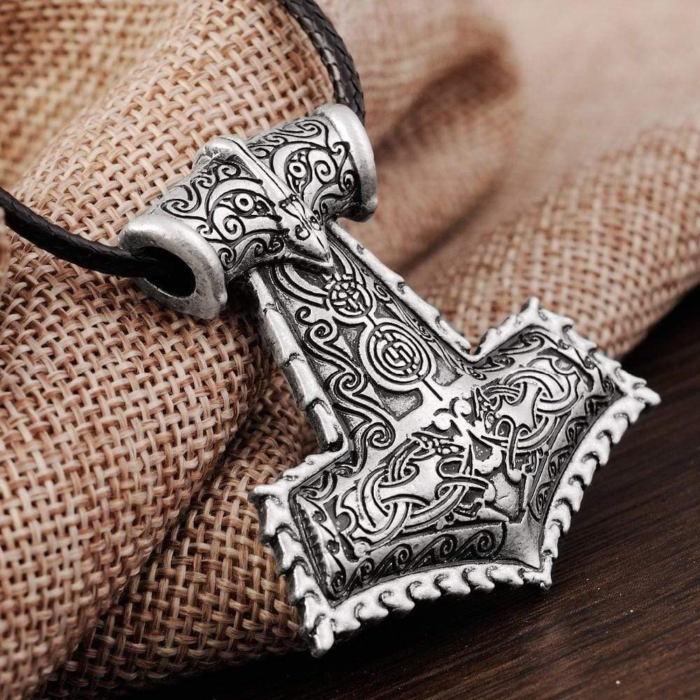 ageofvikings Silver "Mikill" Leather Viking Hammer Necklace