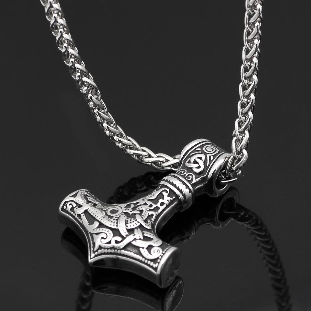 Odins-Glory Steel / 60cm - 24inch Mjolnir Necklace With Steel Or Leather Chain