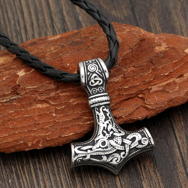 Mjolnir Necklace With Steel Or Leather Chain - Vikings Roar