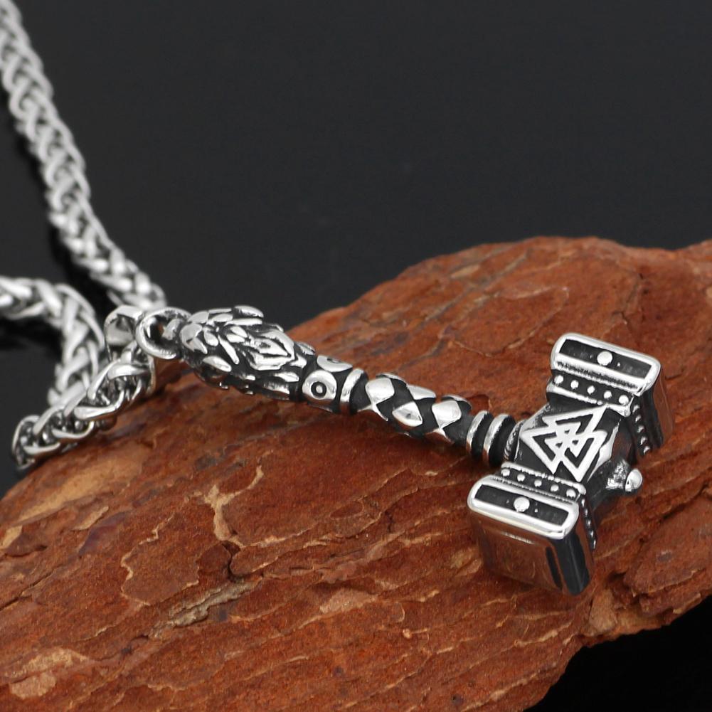 Odins-Glory Mjolnir Necklace With Valknut Symbol
