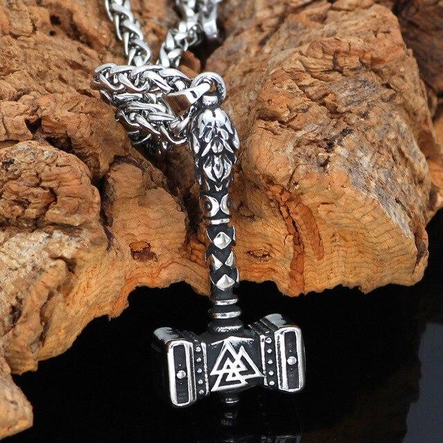 Odins-Glory Mjolnir Necklace With Valknut Symbol