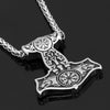 Odins-Glory Mjolnir Necklace With Wolves &amp; Vegvisir Symbol