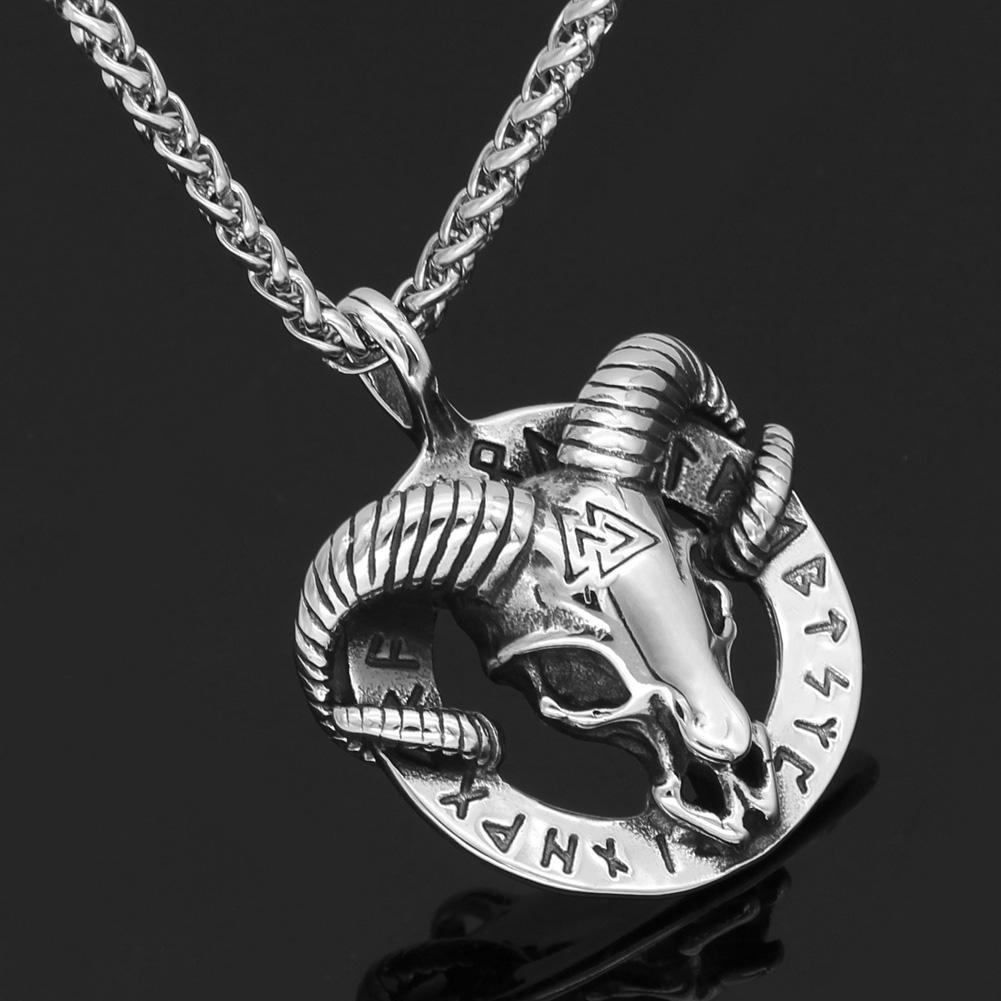 Odins-glory 60cm - 24inch Ram Necklace With Valknut Symbol