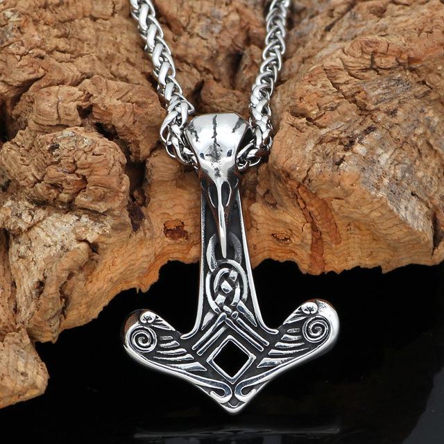 Odins-glory 60cm - 24inch Raven Mjolnir Necklace