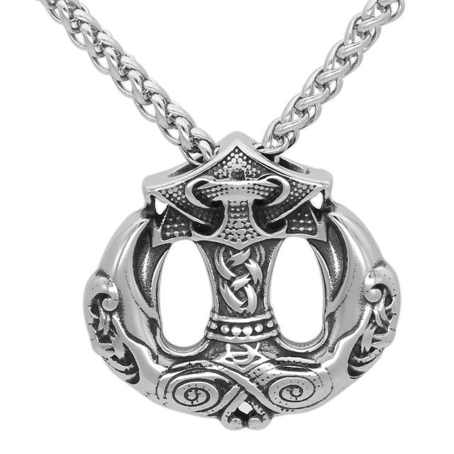 Odins-glory With Chain Raven Mjolnir Necklace