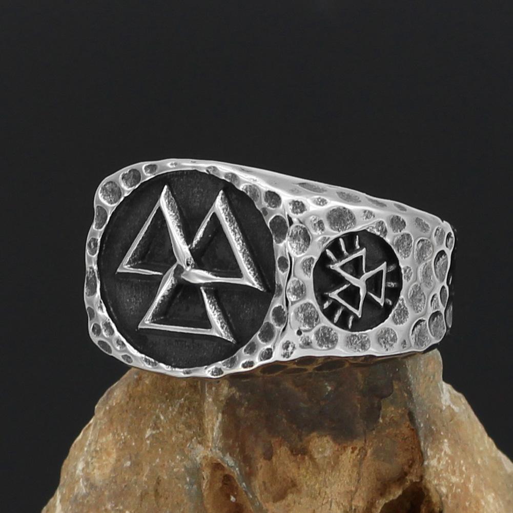 Odins-Glory Valknut Ring With Hidden Vegvisir Symbol