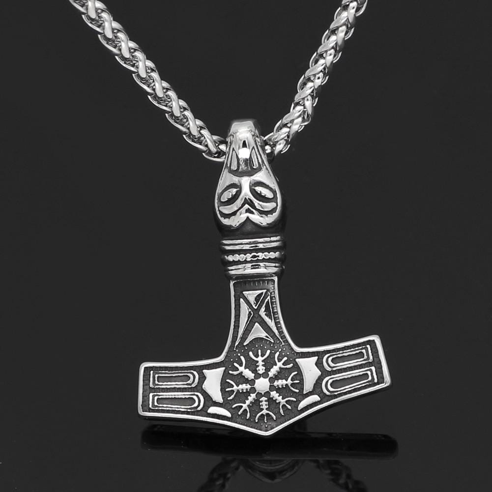 Odins-glory Steel Vegvisir Mjolnir Necklace