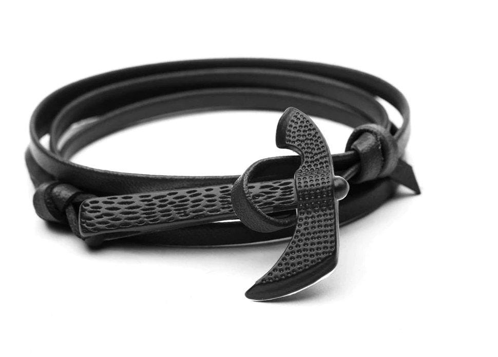 ageofvikings Black Viking Axe Leather Bracelet