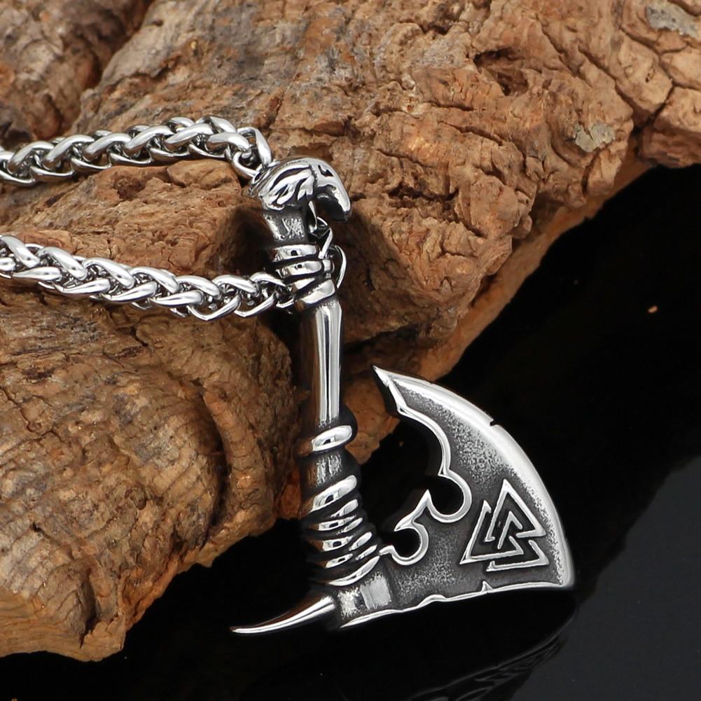 Odins-glory Steel Viking Axe Necklace With Valknut Symbol